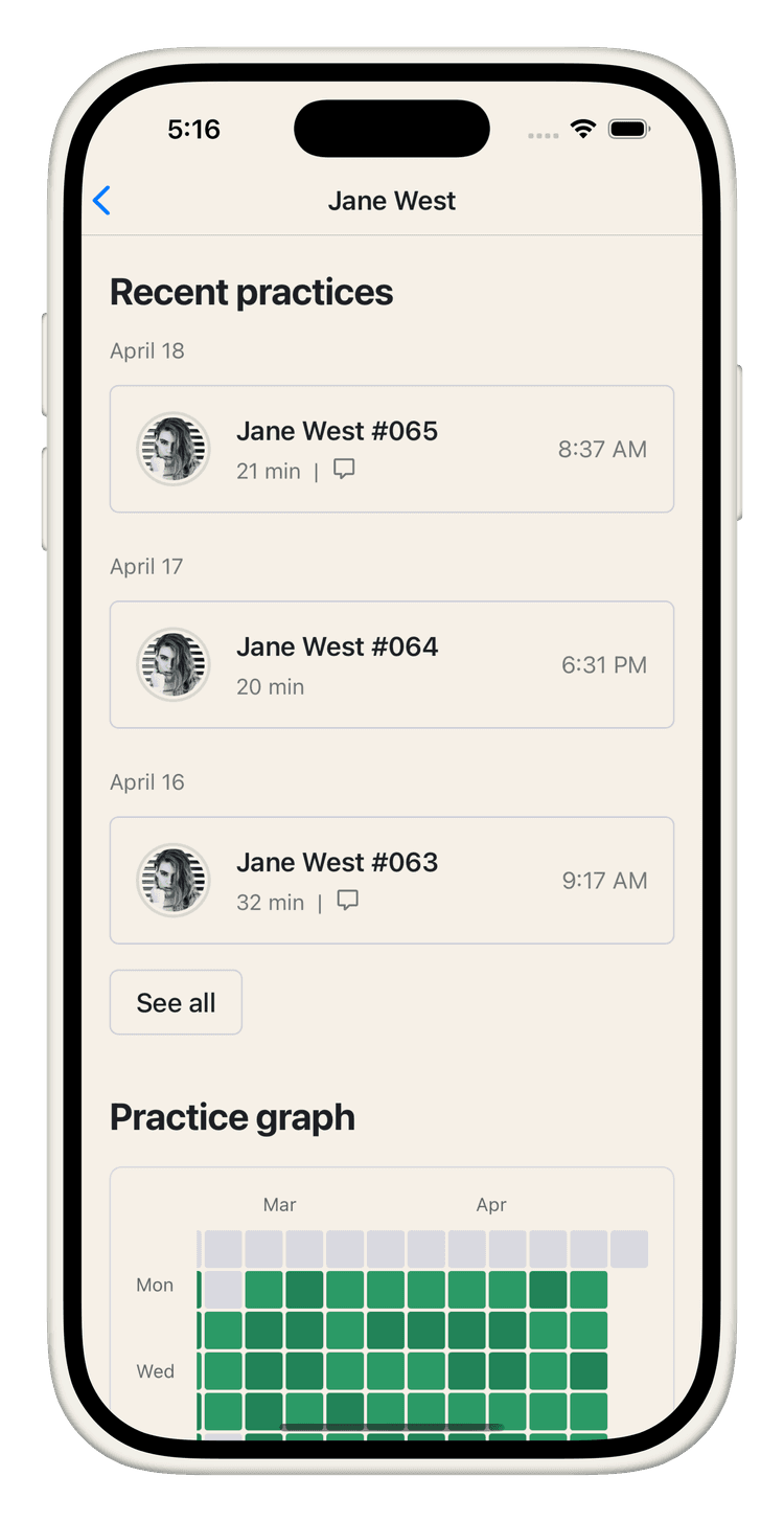 Shiro App showing student progress for parents